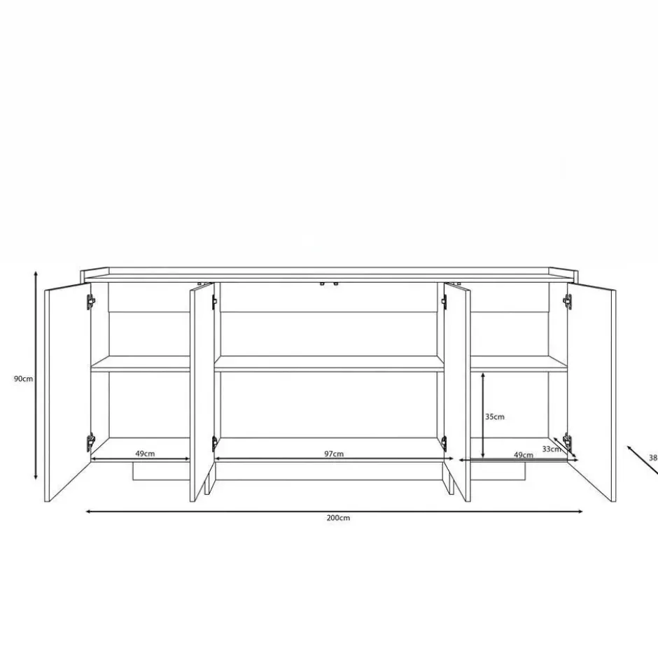 Meubella - Dressoir Jaxon - Donker eiken - 200 cm