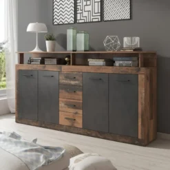 Meubella - Dressoir Lavina - Old wood - Antraciet - 190 cm