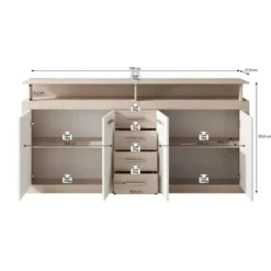 Meubella - Dressoir Lavina - Old wood - Antraciet - 190 cm