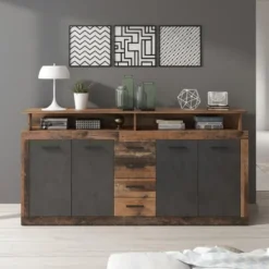 Meubella - Dressoir Lavina - Old wood - Antraciet - 190 cm