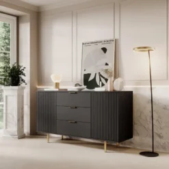 Meubella - Dressoir Nicola - Mat zwart - 150 cm