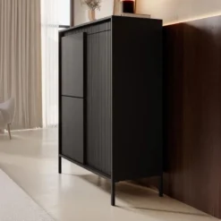 Meubella - Dressoir Saran - Mat zwart - Hoog - 104 cm
