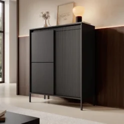 Meubella - Dressoir Saran - Mat zwart - Hoog - 104 cm