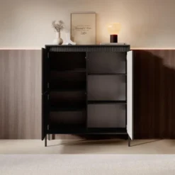 Meubella - Dressoir Saran - Mat zwart - Hoog - 104 cm
