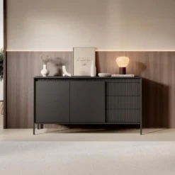 Meubella - Dressoir Saran - Mat zwart - 153 cm
