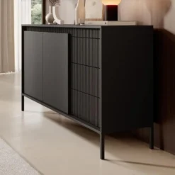 Meubella - Dressoir Saran - Mat zwart - 153 cm