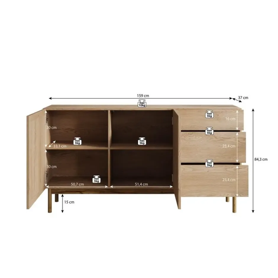 Meubella - Dressoir Storm - Eiken - 159 cm
