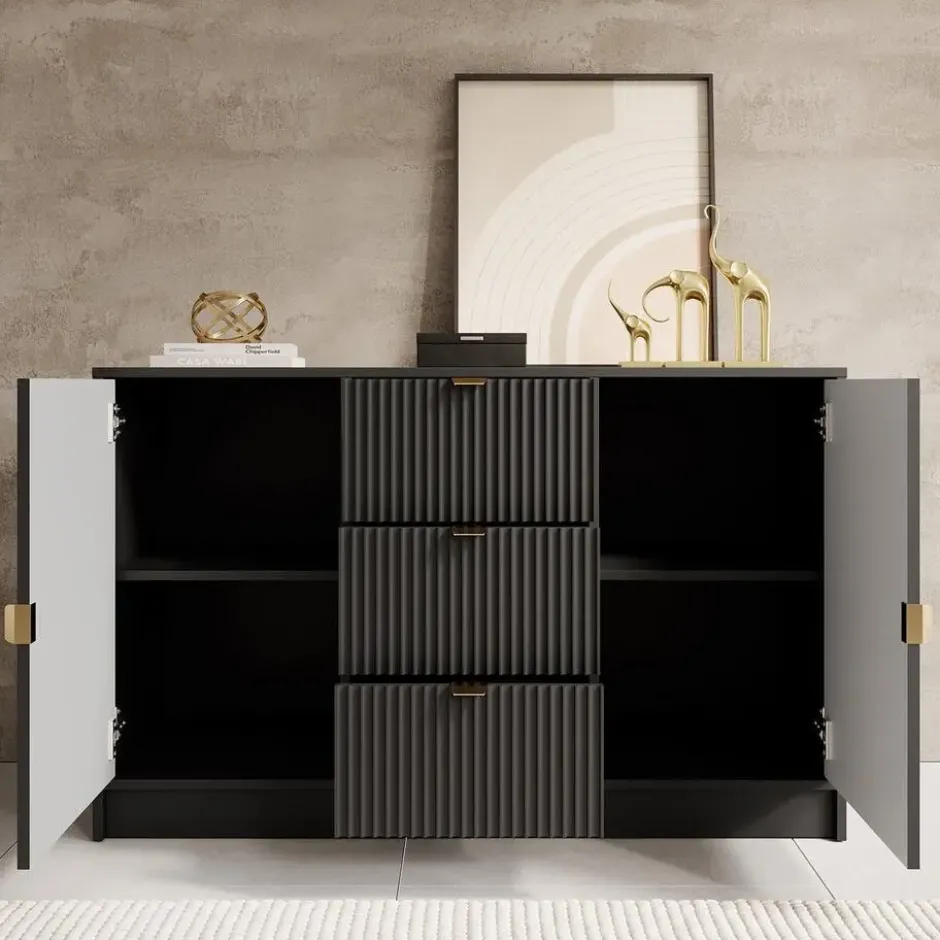 Meubella - Dressoir Tavares - Zwart - 118 cm