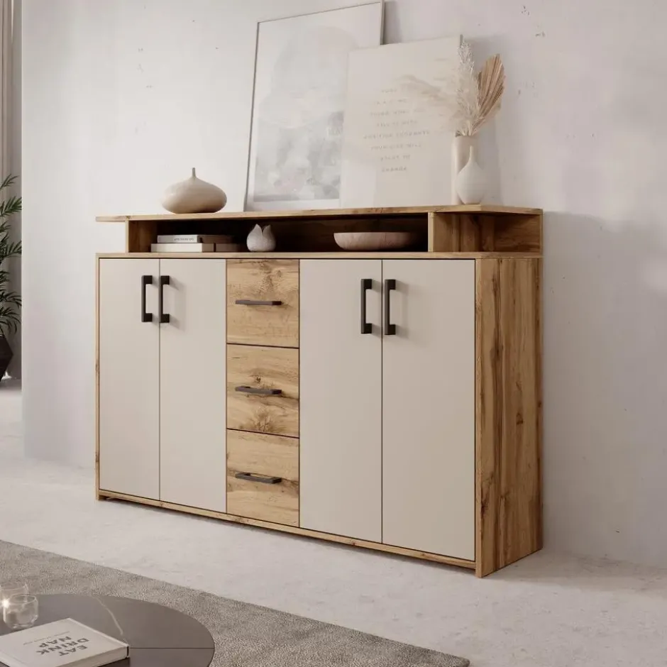 Meubella - Duna 2 - Dressoir - Eikenpatroon/Beige - 139x34x90 cm