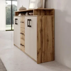Meubella - Duna 2 - Dressoir - Eikenpatroon/Beige - 139x34x90 cm