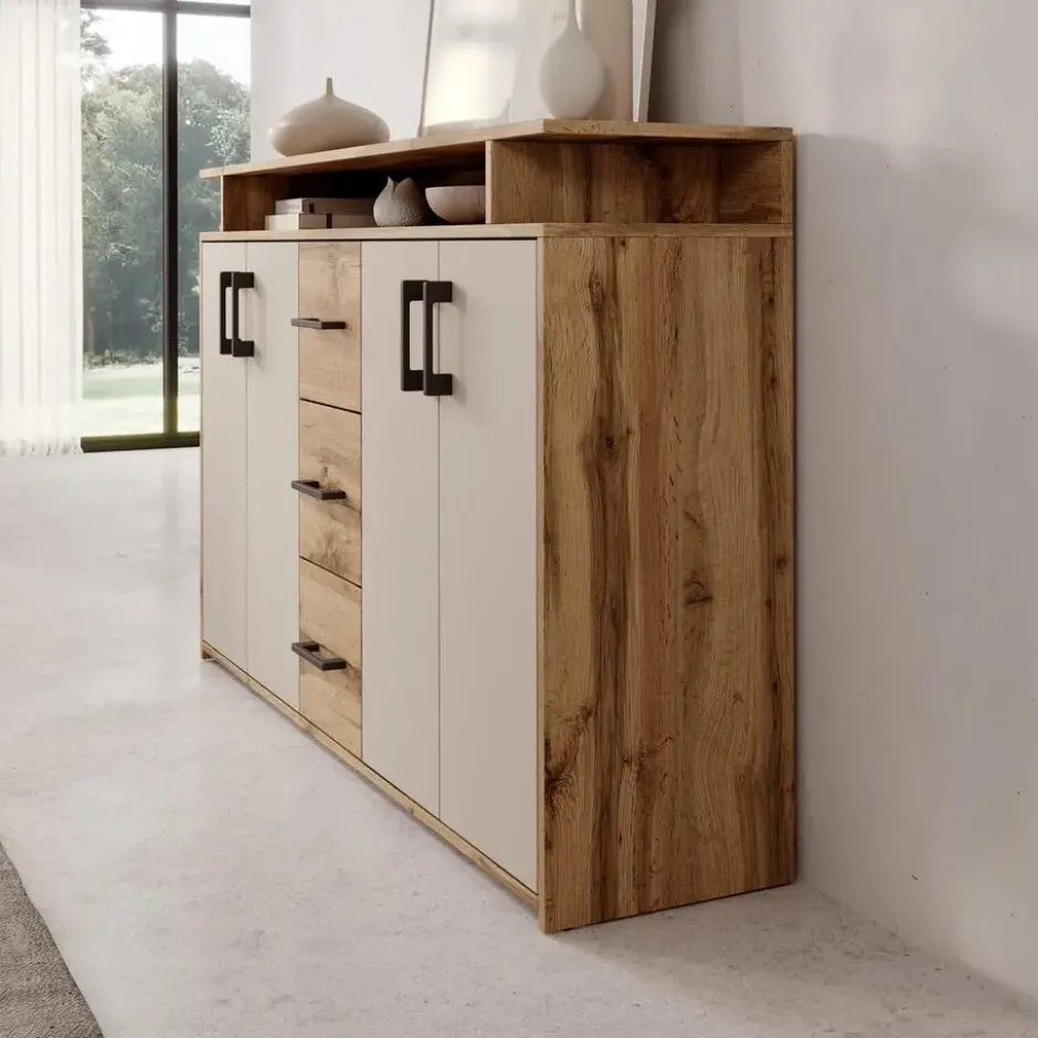 Meubella - Duna 2 - Dressoir - Eikenpatroon/Beige - 139x34x90 cm