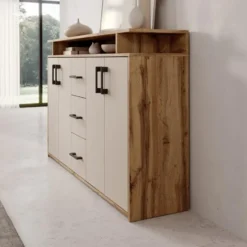 Meubella - Duna - Dressoir - Eikenpatroon/Beige - 139x34x90 cm