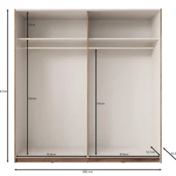 Meubella - Duvano - Kledingkast 2 schuifdeuren - Eiken - 200x61x210 cm