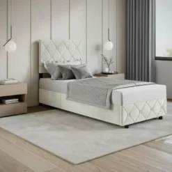 Meubella - Eenpersoonsbed Hernandez - Beige 90x200 cm - Met gaslift