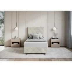 Meubella - Eenpersoonsbed Hernandez - Beige 90x200 cm - Met gaslift