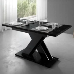 Meubella - Eetkamertafel Bari - Zwart marmerlook 180cm - Uitschuifbaar