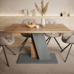 Meubella - Eetkamertafel Brand - Eiken - Grijs - 138 cm