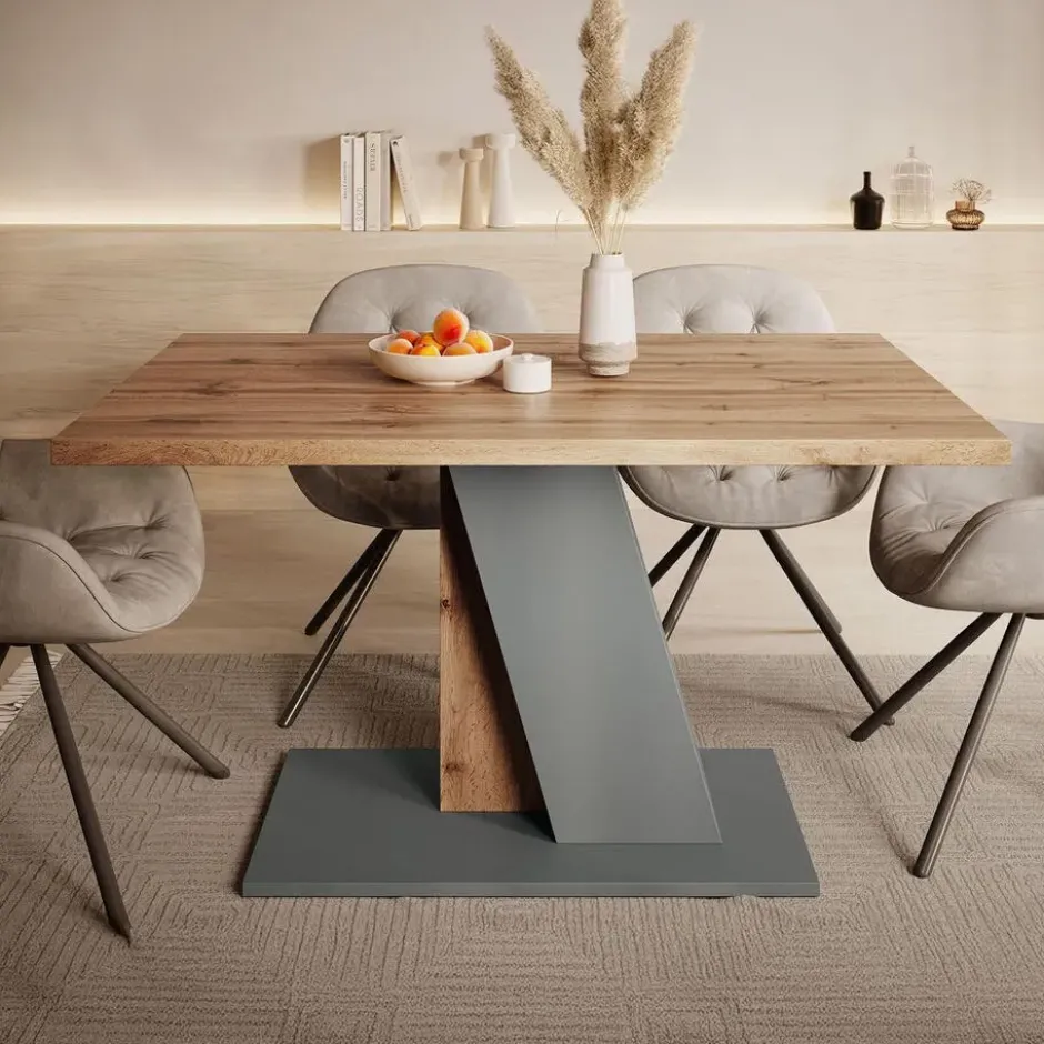 Meubella - Eetkamertafel Brand - Eiken - Grijs - 138 cm