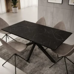 Meubella - Eetkamertafel Wabe - Zwart marmerlook - 160 cm