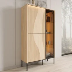 Meubella - Fontello - Vitrinekast - Eikenpatroon - 92x34x157 cm
