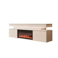 Meubella - Galan - TV-Meubel met sfeerhaard - Beige - 190x39x54 cm