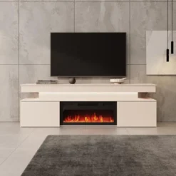 Meubella - Galan - TV-Meubel met sfeerhaard - Beige - 190x39x54 cm