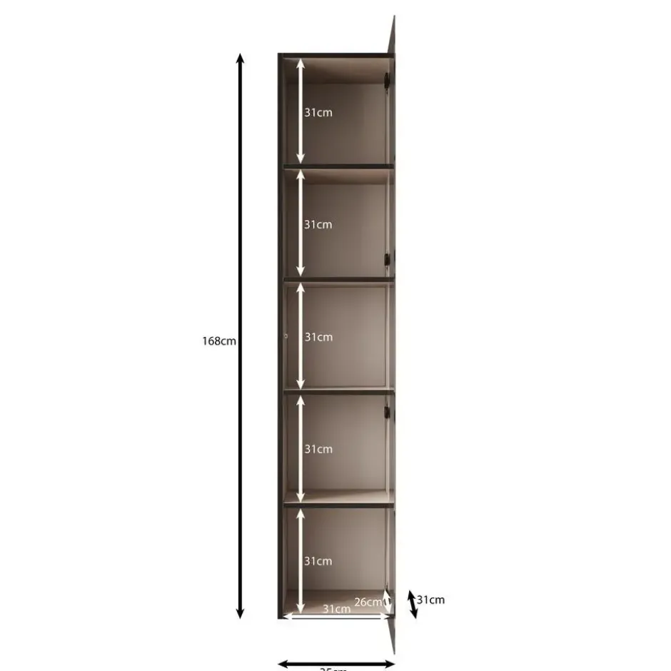 Meubella - Gelvio - Vitrinekast met glas - Beige - 35x32x168 cm