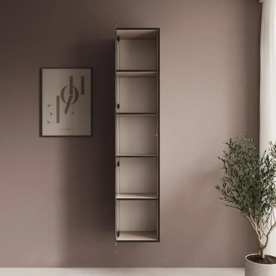 Meubella - Gelvio - Vitrinekast met glas - Beige - 35x32x168 cm