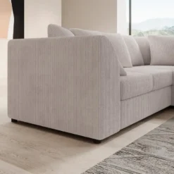 Meubella - Hoekbank Alfort - Beige - Ribstof - Rechts