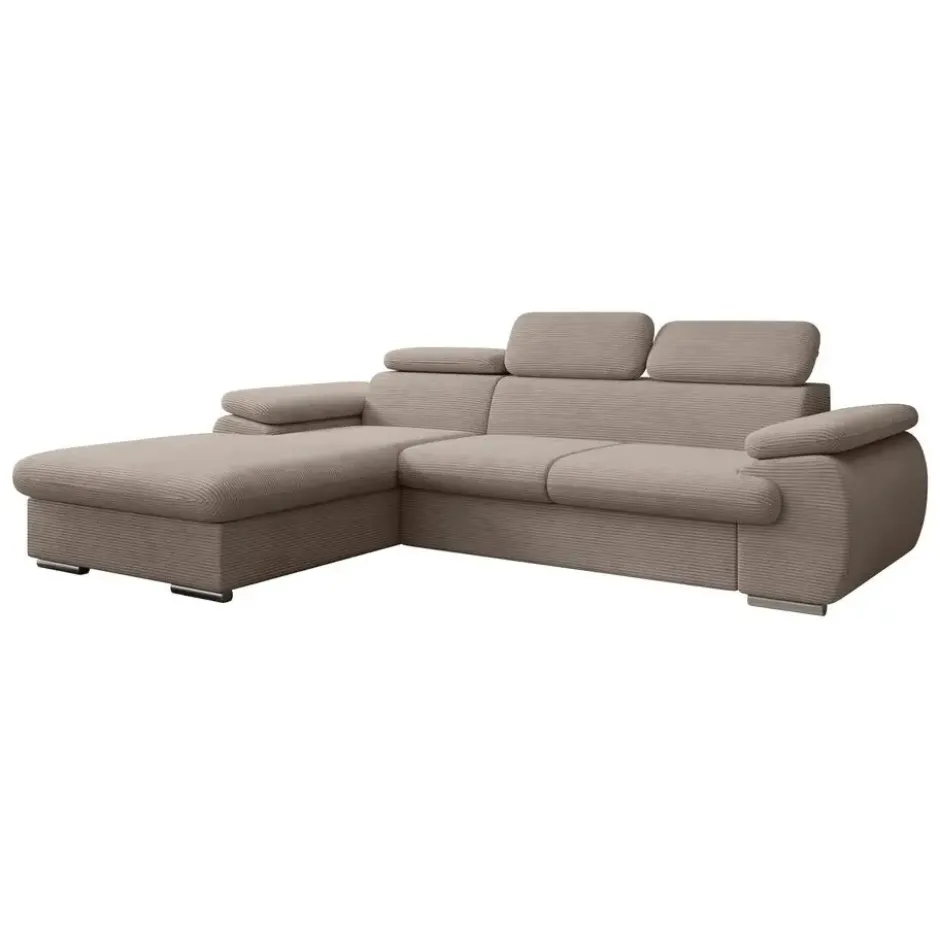 Meubella - Hoekbank Cordoba - Bruin - Ribstof - Links