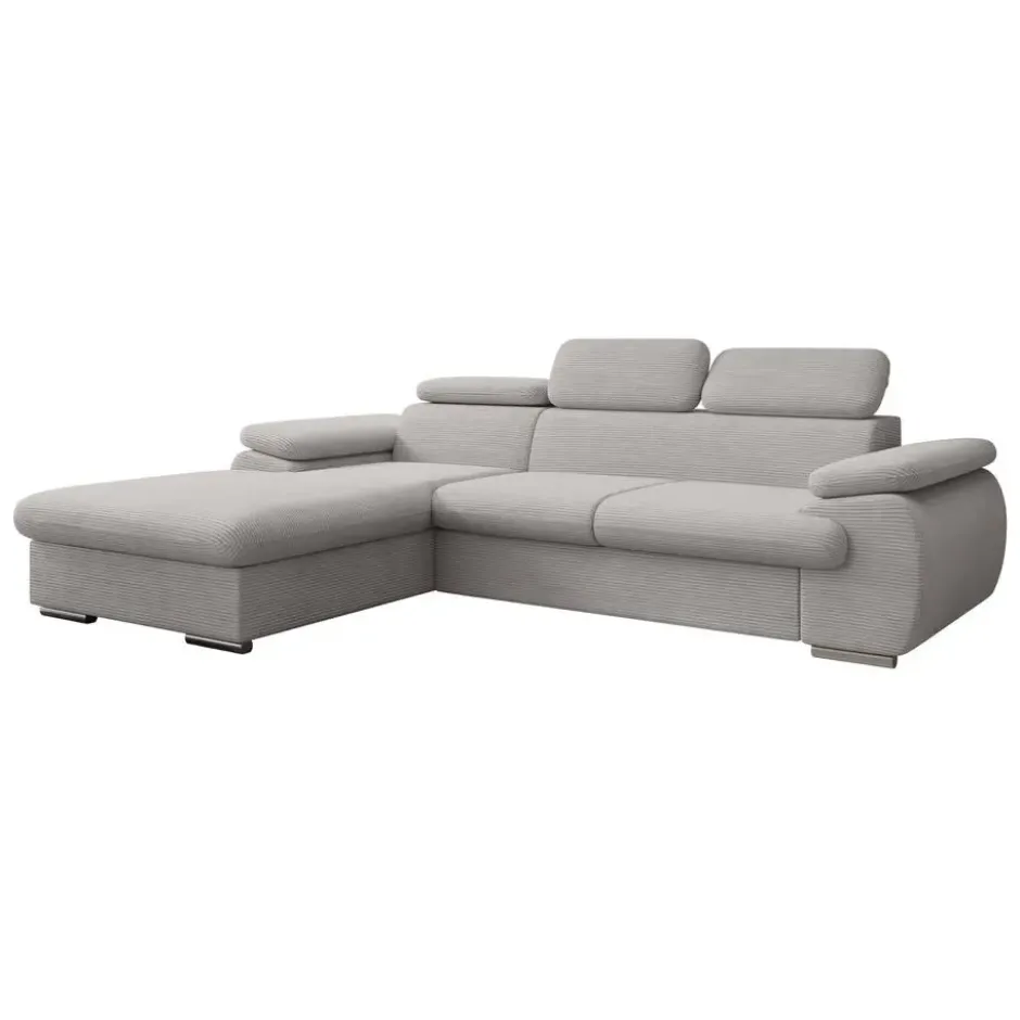 Meubella - Hoekbank Cordoba - Grijs - Ribstof - Links