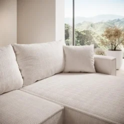 Meubella - Hoekbank Lawrence - Beige - Ribstof - Rechts