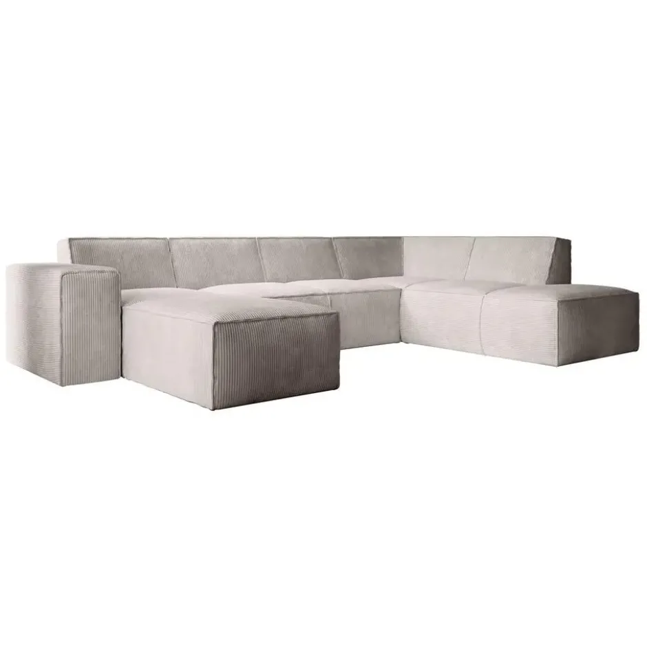 Meubella - Hoekbank Monet XL - Beige - Ribstof - Links