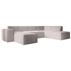Meubella - Hoekbank Monet XL - Beige - Fluffy ribstof - Links