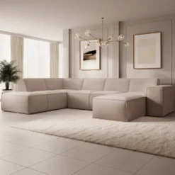 Meubella - Hoekbank Monet XL - Beige - Stof - Rechts