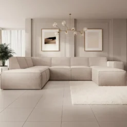 Meubella - Hoekbank Monet XL - Beige - Stof - Rechts