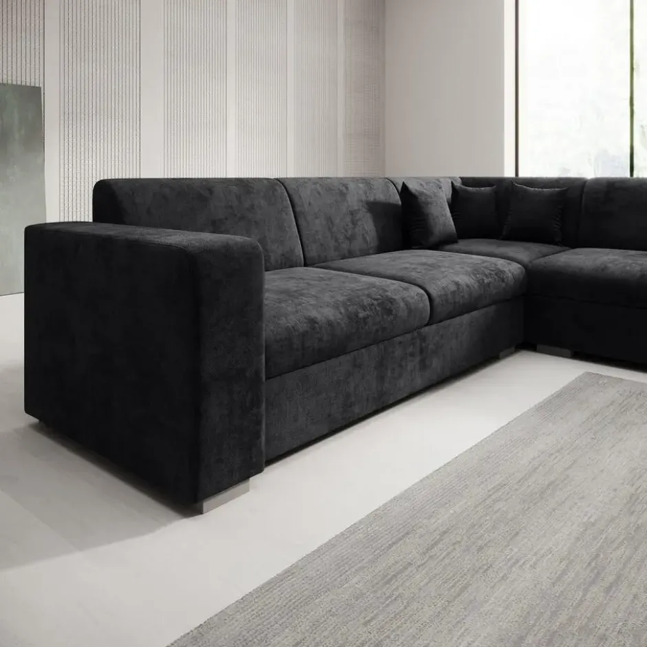 Meubella - Hoekbank Santana - Zwart - Velvet - Rechts