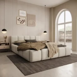 Meubella - Karisma - Tweepersoonsbed - Beige stof - 160x200 cm
