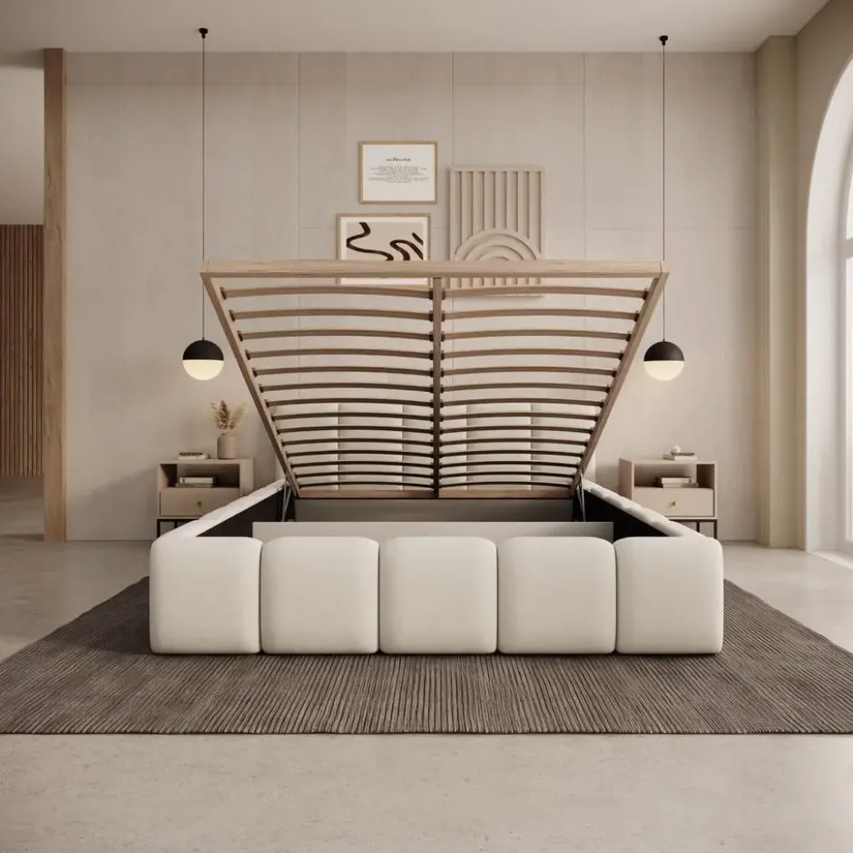 Meubella - Karisma - Tweepersoonsbed - Beige stof - 160x200 cm