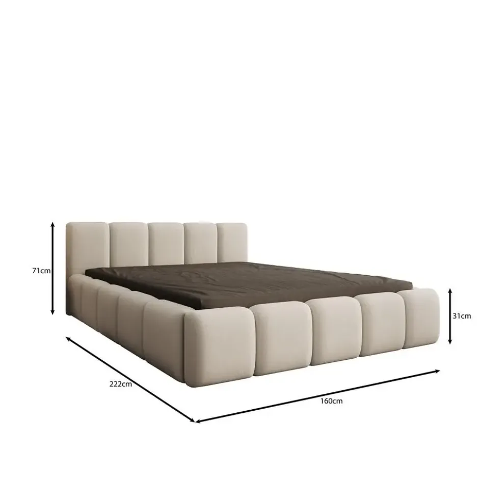 Meubella - Karisma - Tweepersoonsbed - Beige stof - 160x200 cm