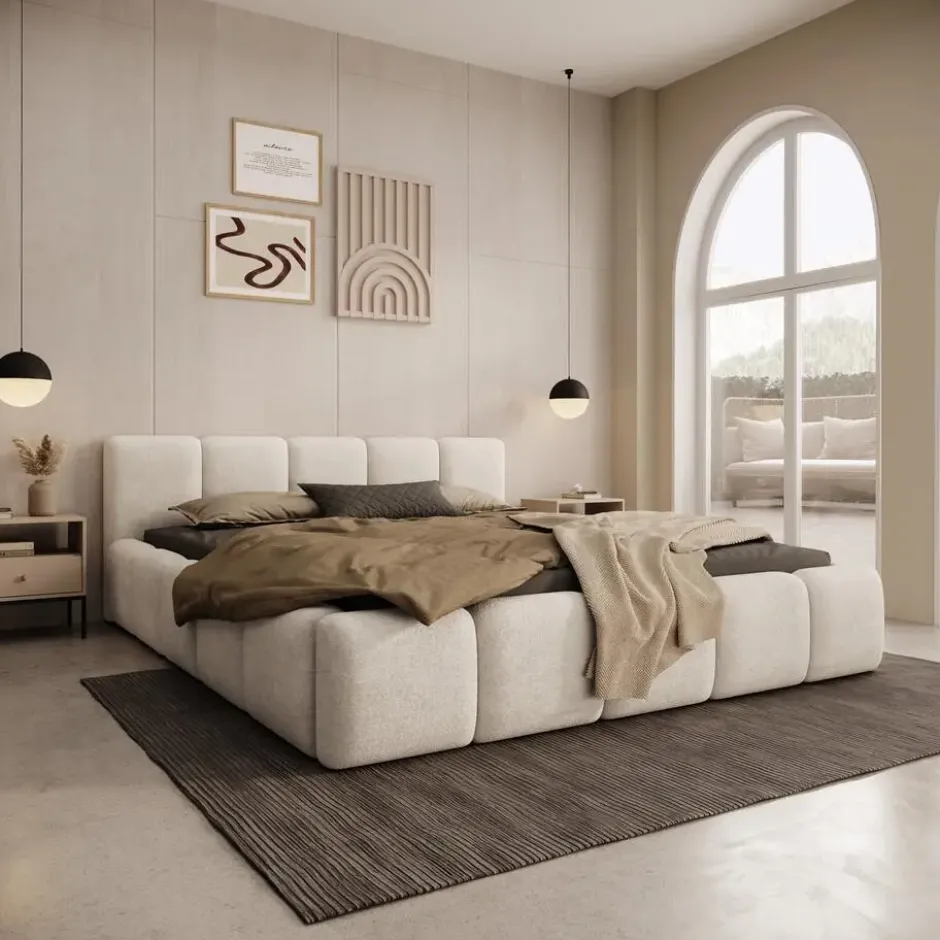 Meubella - Karisma - Tweepersoonsbed - Teddystof beige - 160x200 cm