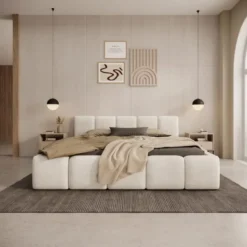 Meubella - Karisma - Tweepersoonsbed - Teddystof beige - 160x200 cm