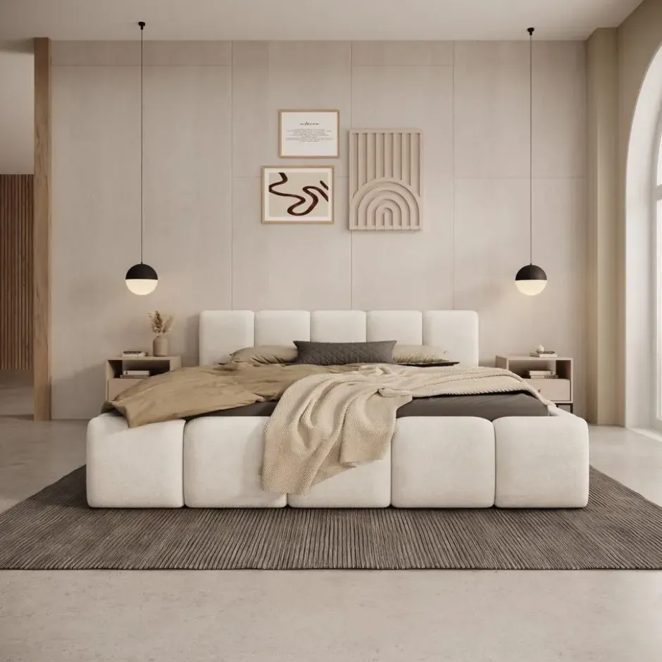 Meubella - Karisma - Tweepersoonsbed - Teddystof beige - 160x200 cm
