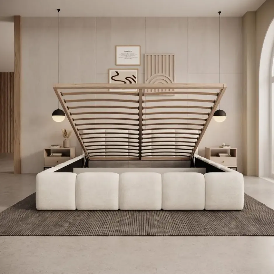 Meubella - Karisma - Tweepersoonsbed - Teddystof beige - 160x200 cm