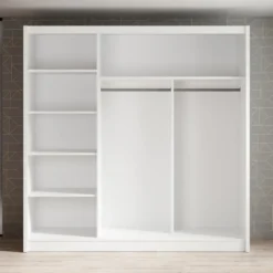 Meubella - Kledingkast Alcamo 2 - Wit - 205 cm - Met spiegel