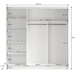 Meubella - Kledingkast Alcamo - Wit - 205 cm - Met spiegel