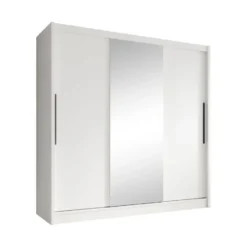 Meubella - Kledingkast Alcamo - Wit - 205 cm - Met spiegel