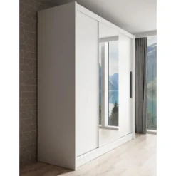 Meubella - Kledingkast Alcamo - Wit - 205 cm - Met spiegel