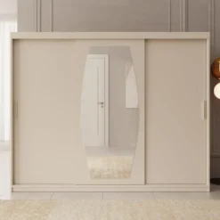 Meubella - Kledingkast Azai - Beige - 250 cm - Met spiegel