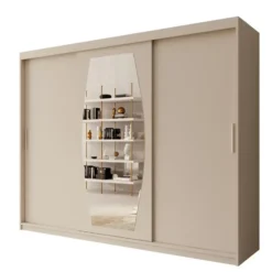 Meubella - Kledingkast Azai - Beige - 250 cm - Met spiegel